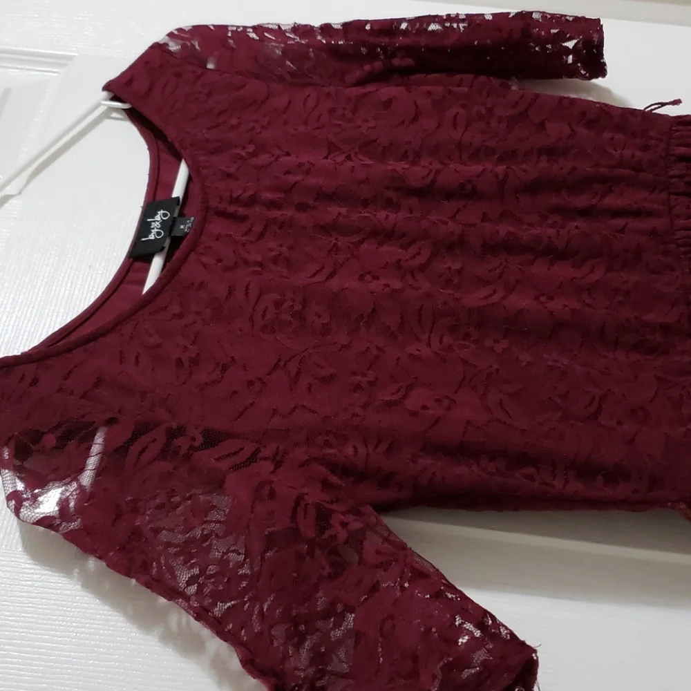 By & By Wine Red Lace Midi Dress Size Medium  Juniors/ Women Boho Romantic